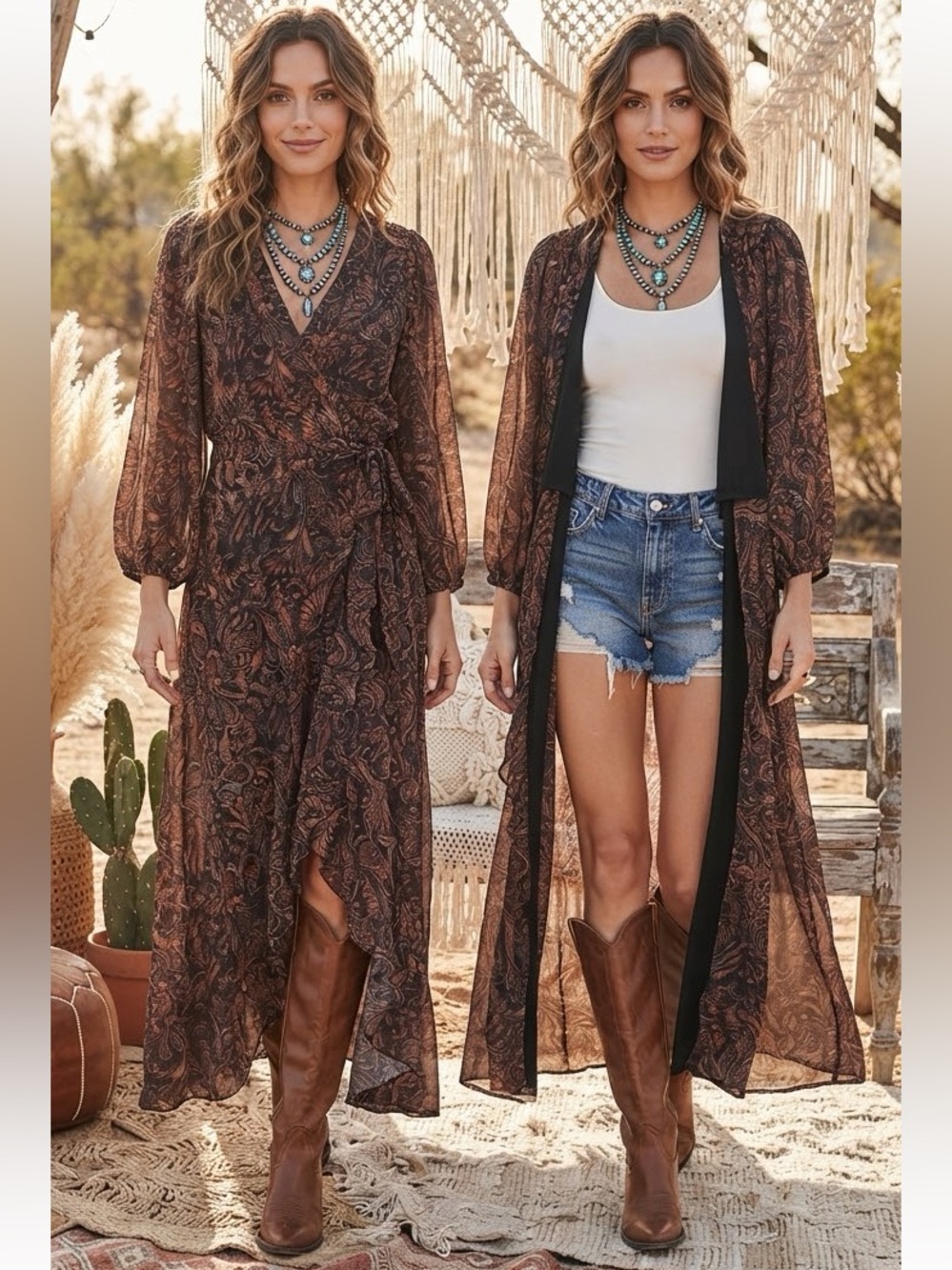 $138 Veronica M. Boho Paisley Wrap Dress & Duster – Size Medium – Like New